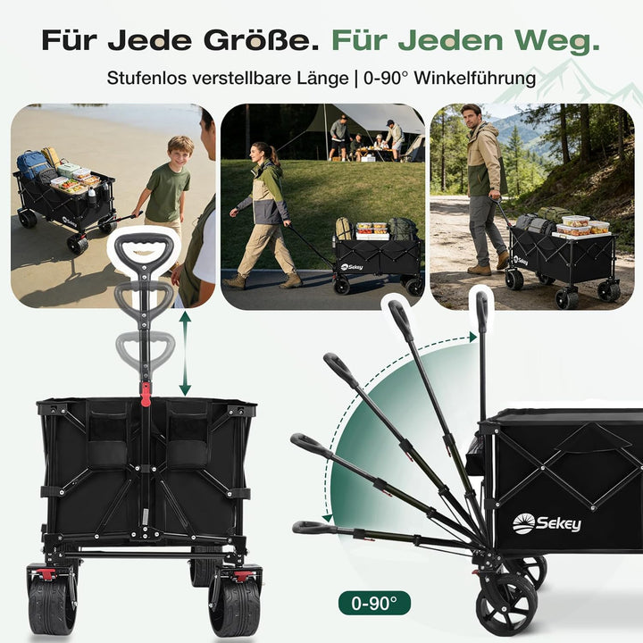 Sekey XXL Plus Bollerwagen Faltbar 200L 200KG Belastbar, Faltbollerwagen mit Extra Breite 17x10 cm A