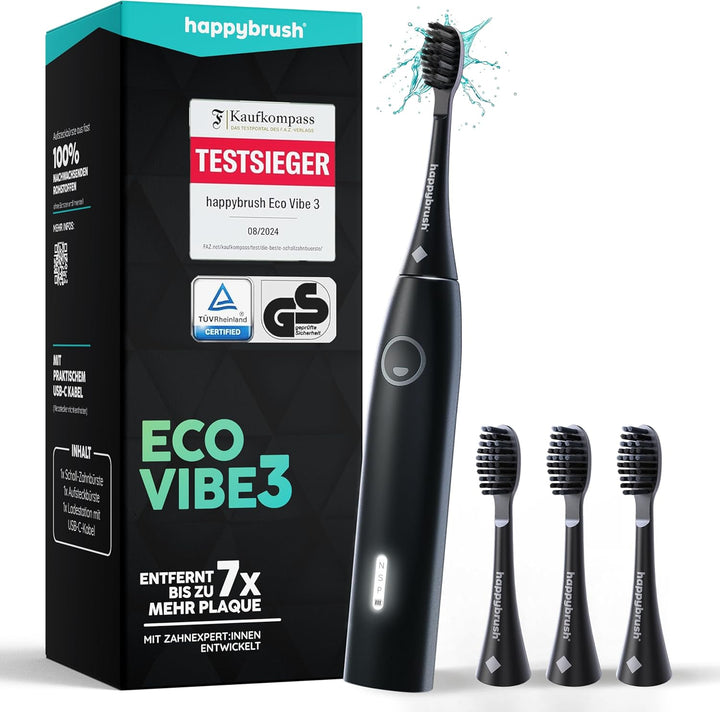 happybrush [Testsieger*] Elektrische Schallzahnbürste Eco VIBE 3 - Nachhaltige Zahnbürste mit 6 Woch