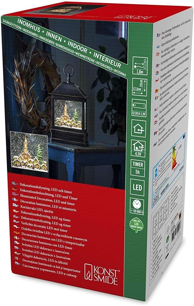 Konstsmide LED Schneelaterne mit Kirche und Weihnachtsmarkt, wassergefüllt, wählbare Energieversorgu