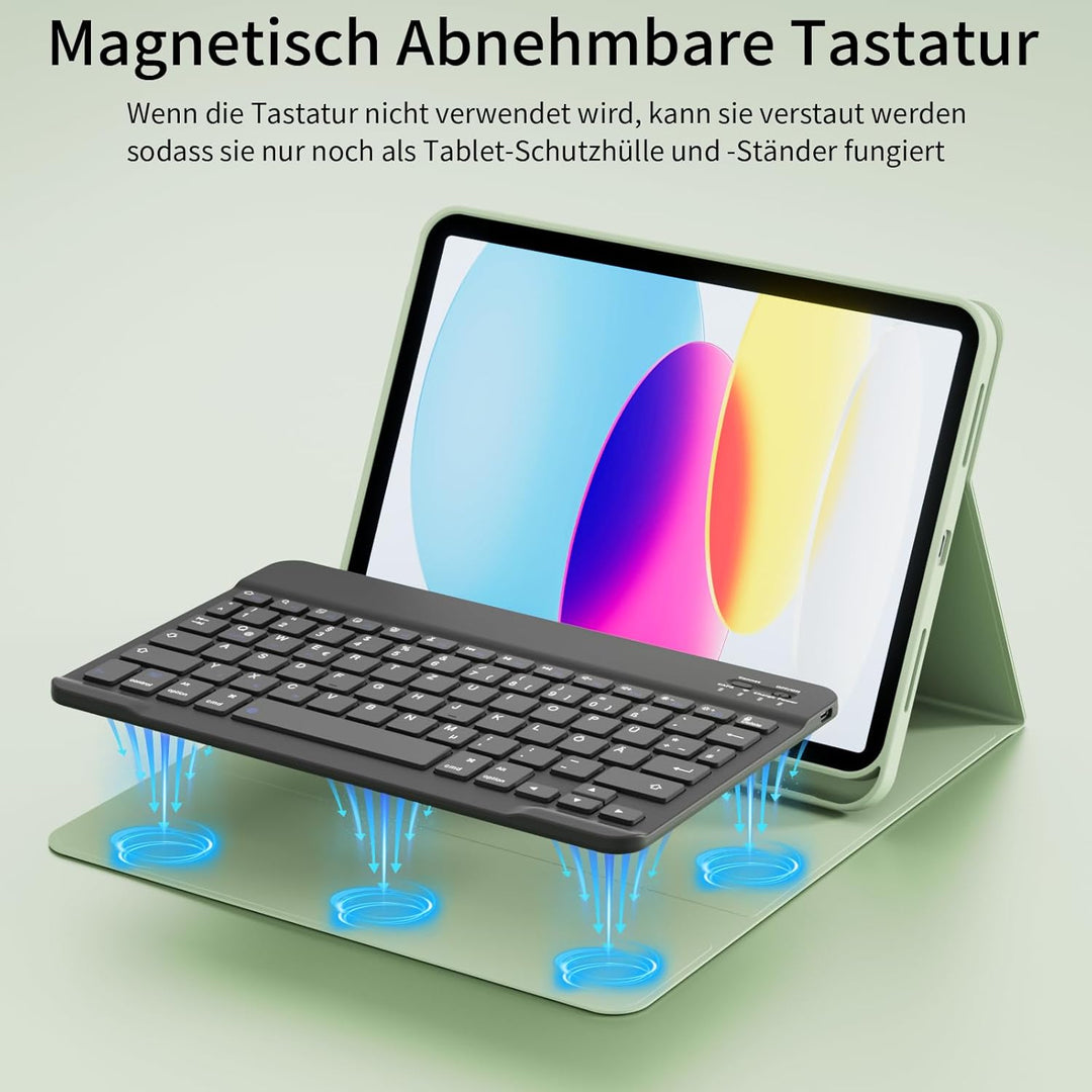Hülle mit Tastatur für iPad A16 11 Generation 2025/10 Generation 2022 (11/10.9 Zoll), QWERTZ Layout,