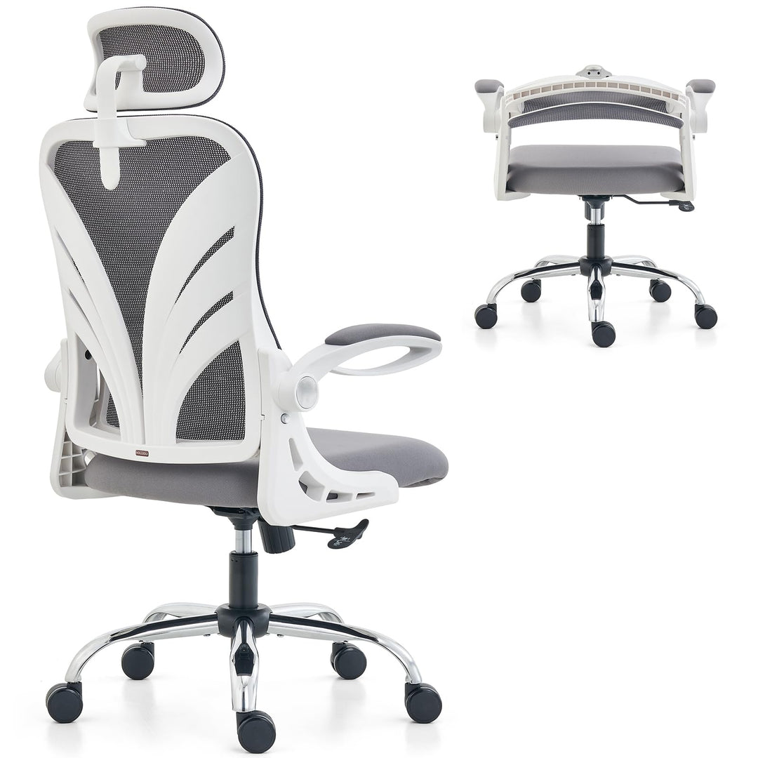 HOLLUDLE Ergonomischer Bürostuhl mit Klappbarer Rückenlehne, Schreibtischstuhl mit 2D Kopfstütze, Ho