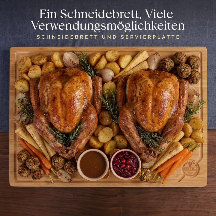 Deer & Oak Schneidebrett Holz XXXL 60 x 40 x 3,2cm Premium Holzbrett Küche, 60cm Bambus Schneidebret
