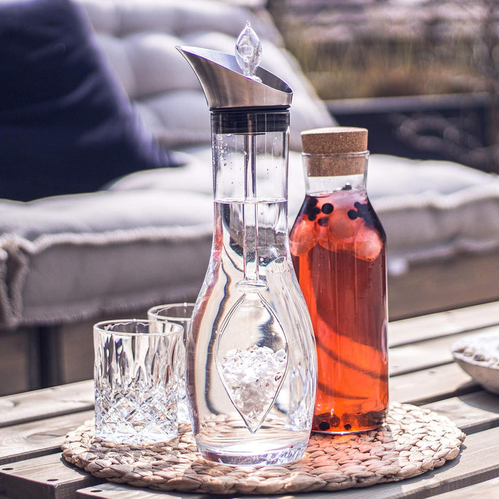 Vitajuwel Luna Edelsteinwasserset für Zuhause Luna (Karaffe Era & Phiole) mit Mondstein & Bergkrista