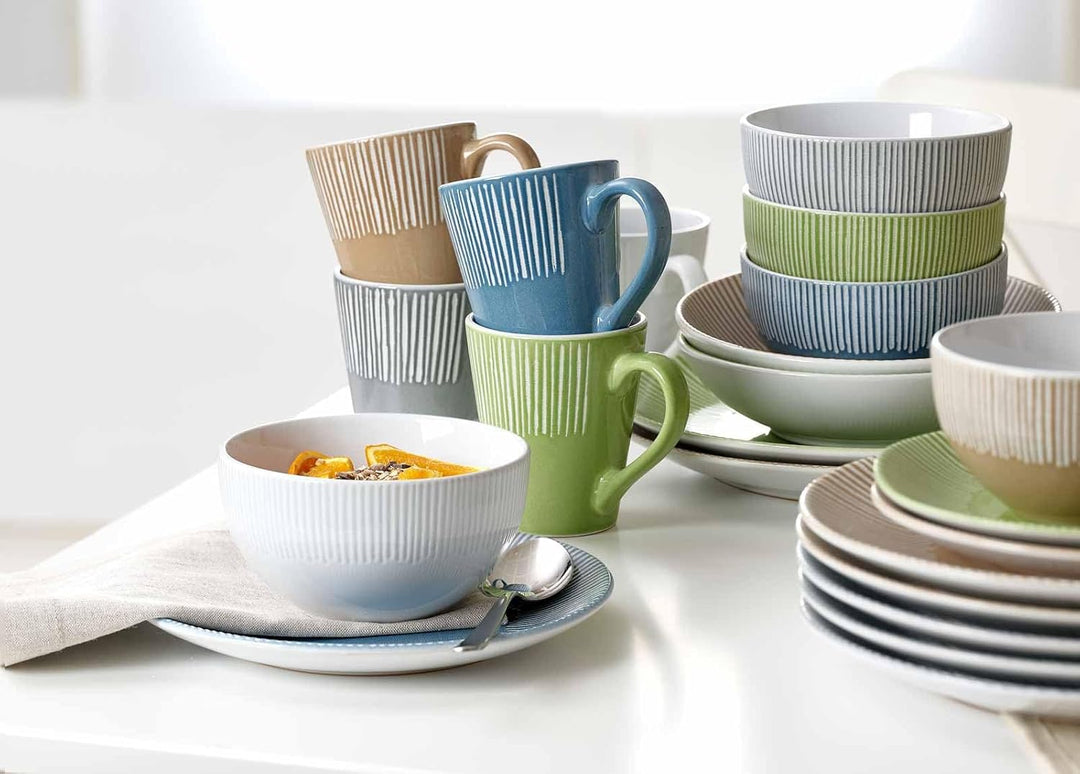 Ritzenhoff & Breker Banda Suppenteller 6er Set, 20 cm, Tiefe Essteller mit Streifen-Relief, Minimali