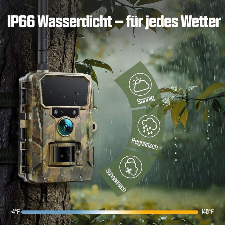 CEYOMUR 4G LTE Wildkamera mit Handyübertragung App, 2K HD Wildkamera mit SIM Karte mit 2.0" LCD-Bild