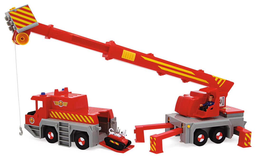 Simba 109252517 - Feuerwehrmann Sam Spielzeug-Kran (50 cm) - 2-in-1 Rettungs-Fahrzeug (Auto & Kran)