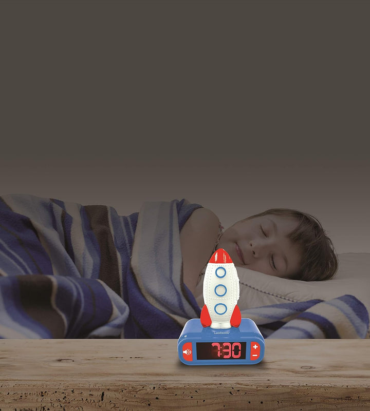 Lexibook - Wecker Nachtlicht Rakete für Kinder, Leuchtende Rakete, Uhr, Wecker für Jungen, Snooze, F