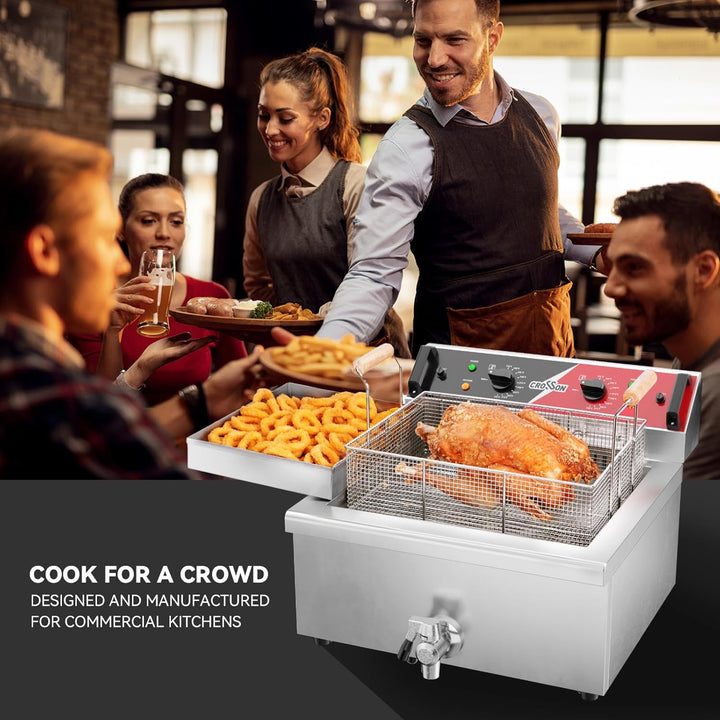 CROSSON Kommerzielle Elektrische Fritteuse 6500W 12L Grosse Edelstahl Fritteuse mit Ablaufhahn,3 Kor