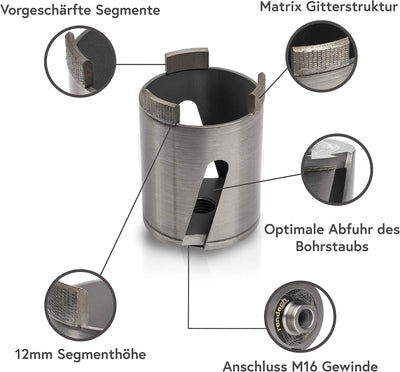 Bohrkrone 68mm für Steckdosen - Diamant Dosenbohrer 68mm Mauerwerk, Beton, Ziegel, KS Stein uvm | re