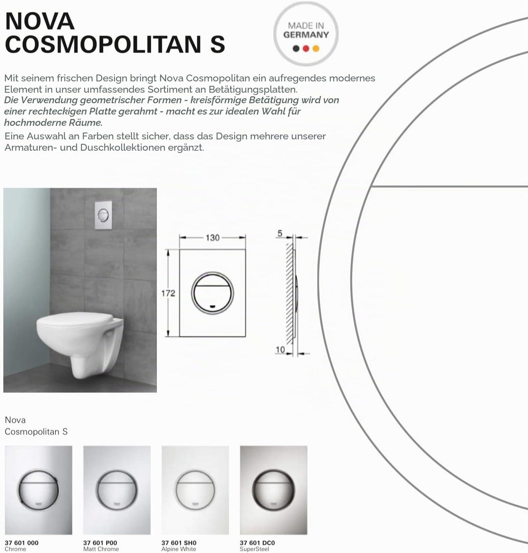 GROHE Nova Cosmopolitan S | WC- Betätigungsplatte für Rapid SL | S-Size, 130 x 172 mm, 2-Mengen- und