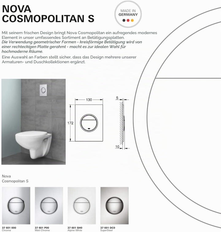 GROHE Nova Cosmopolitan S | WC- Betätigungsplatte für Rapid SL | S-Size, 130 x 172 mm, 2-Mengen- und