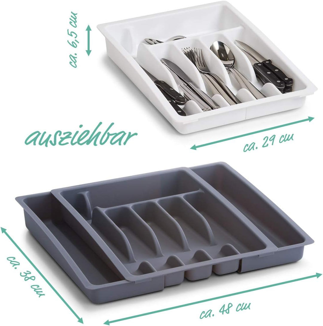 Zeller 24887 Besteckkasten, ausziehbar, Kunststoff, grau, ca. 29-48x38x6,5, ausziehbarer Besteckeins