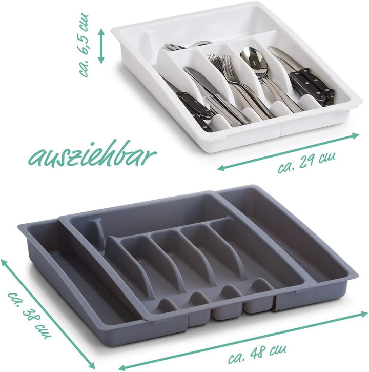 Zeller 24887 Besteckkasten, ausziehbar, Kunststoff, grau, ca. 29-48x38x6,5, ausziehbarer Besteckeins