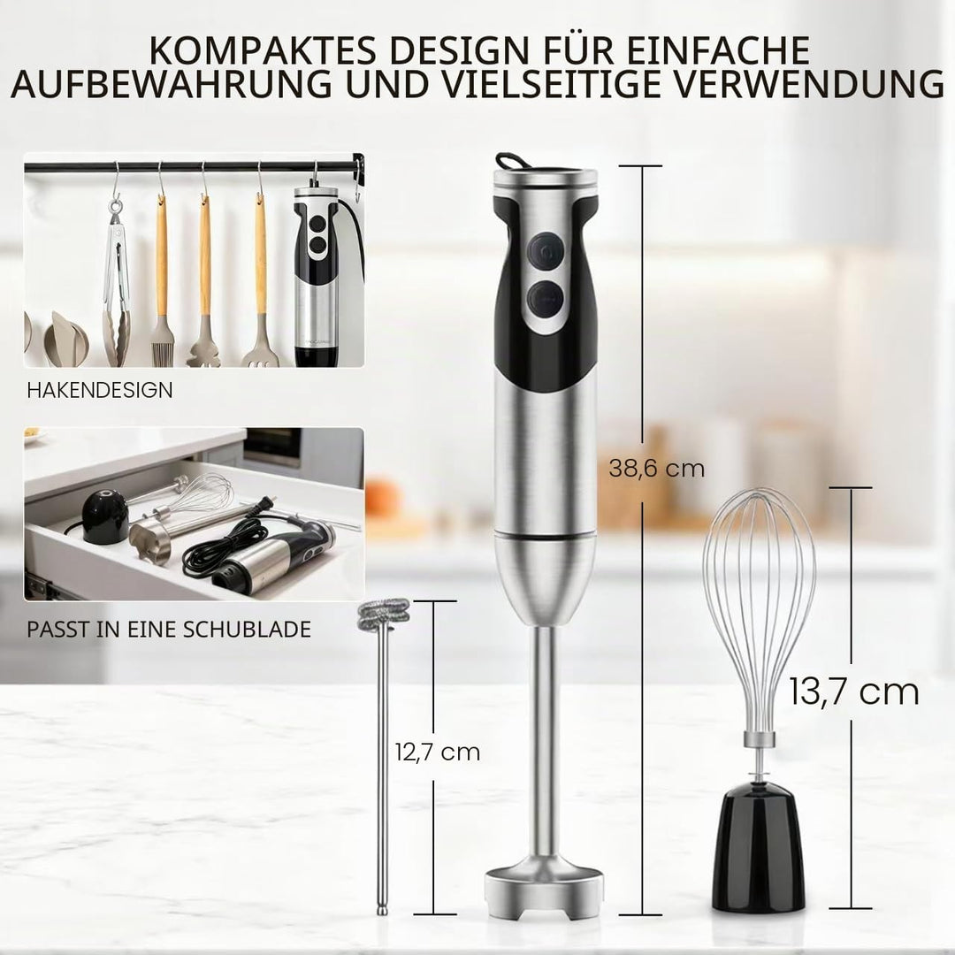 MegaWise 3-in-1 Stabmixer mit Titanbeschichtung, 400W Leistung mit 12 Geschwindigkeiten, 80% Schärfe