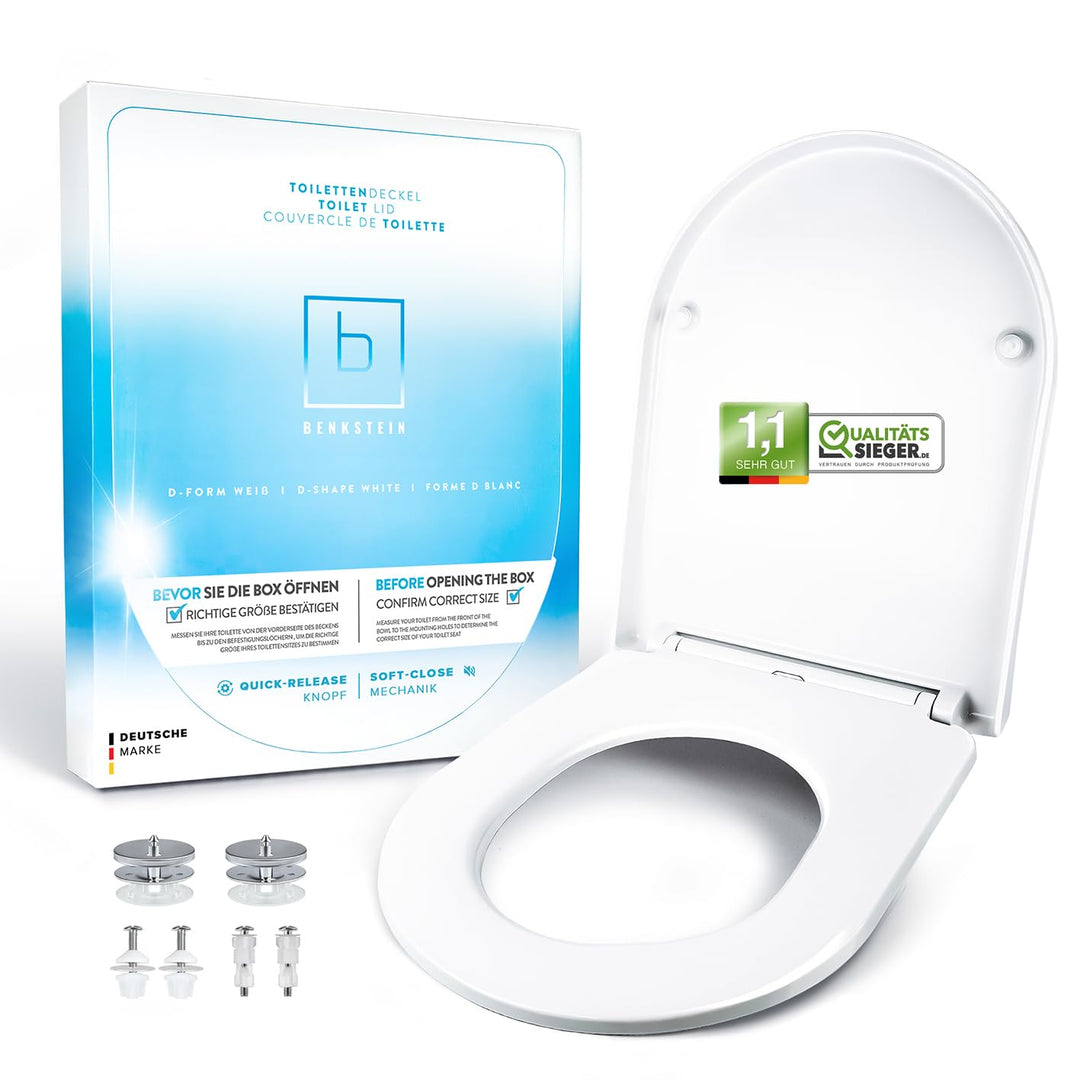 Benkstein® Premium Toilettendeckel antibakteriell D-Form weiss Klodeckel mit Quick-Release-Funktion