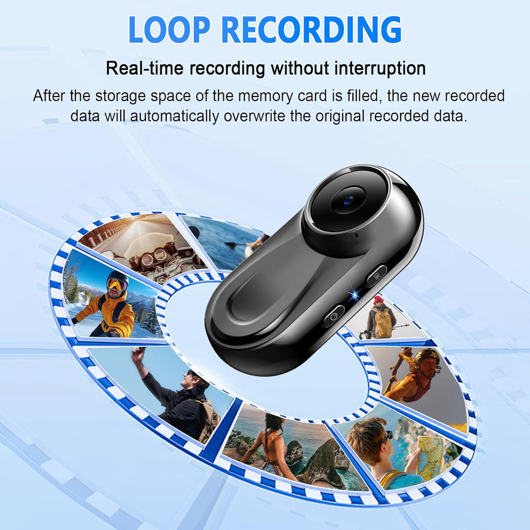 Mini Action Cam 1080P HD, Kleine Bodycam 120° Weitwinkel Objektiv mit 360° Clip&Magnetische Halskord