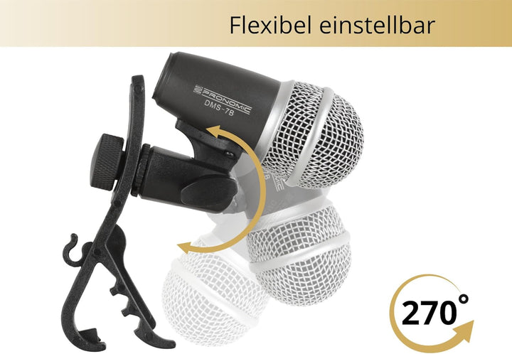 Pronomic DMS-7 Drum Schlagzeugmikrofonset - Drum Mikrofon Set mit 7 Mikrofonen für Bühne und Tonstud