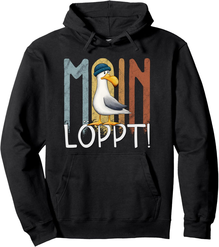Moin Löppt Lässige Nordsee Ostsee Möwe mit Mütze Pullover Hoodie