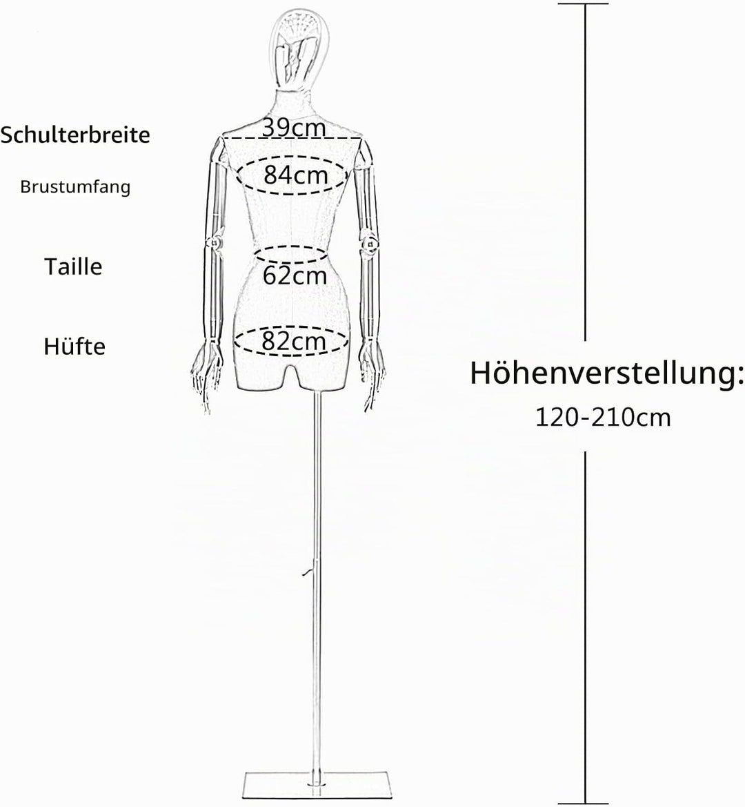 Jueraori Schaufensterpuppe Weiblich Körper mit Kopf, Schneiderpuppe mit Armen Kleiderpuppe Ausstelle