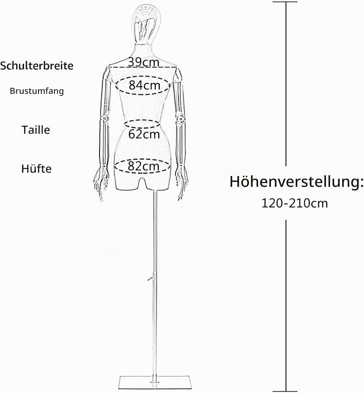 Jueraori Schaufensterpuppe Weiblich Körper mit Kopf, Schneiderpuppe mit Armen Kleiderpuppe Ausstelle