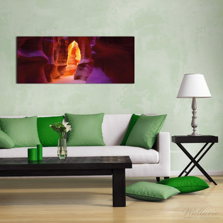 Wallario Glasbild Felsschlucht in Arizona USA - orange und violett - 50 x 125 cm Wandbilder Glas in