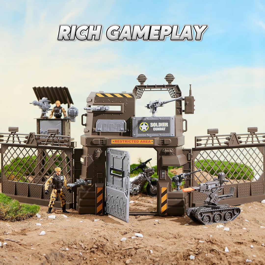 JOYIN Militärstützpunkt Spielzeug Set einschliesslich Militärstützpunkt, Militärfahrzeuge,Actionfigu
