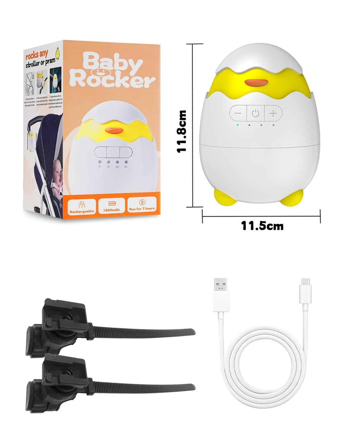 Kinderwagenschaukler- Das Original Schlafhilfe für Baby, 5 Einstellbare Schaukelintensitäten, USB-C