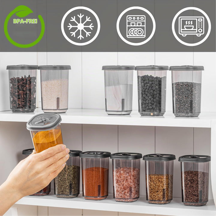 IDOBY 12er Set Gewürzbox aus Kunststoff, Transparente Gewürzdose, BPA-Freiem Kunststoff Camping Gewü