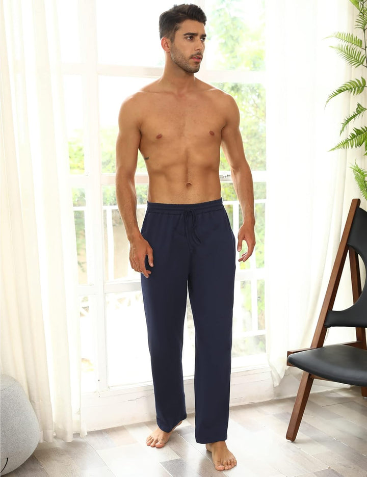 Marvmys 100% Baumwolle Herren Lange Schlafanzughose Einfarbige Pyjamahose Schlafhose Haushose Freize