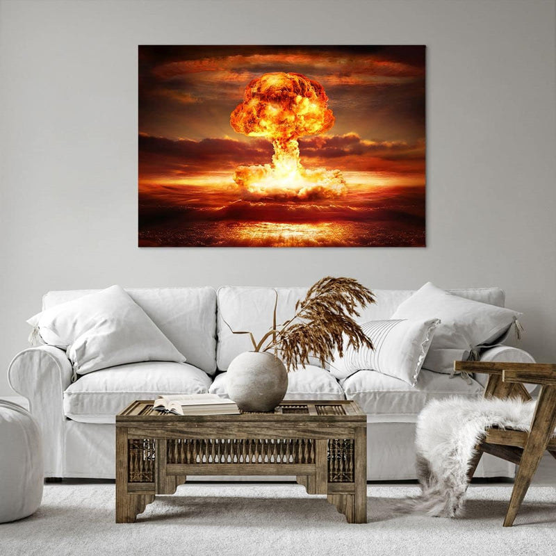 Bilder auf Leinwand 100x70cm Leinwandbild Krieg Atombombe Pilz Apokalypse Gross Wanddeko Bild Schlaf