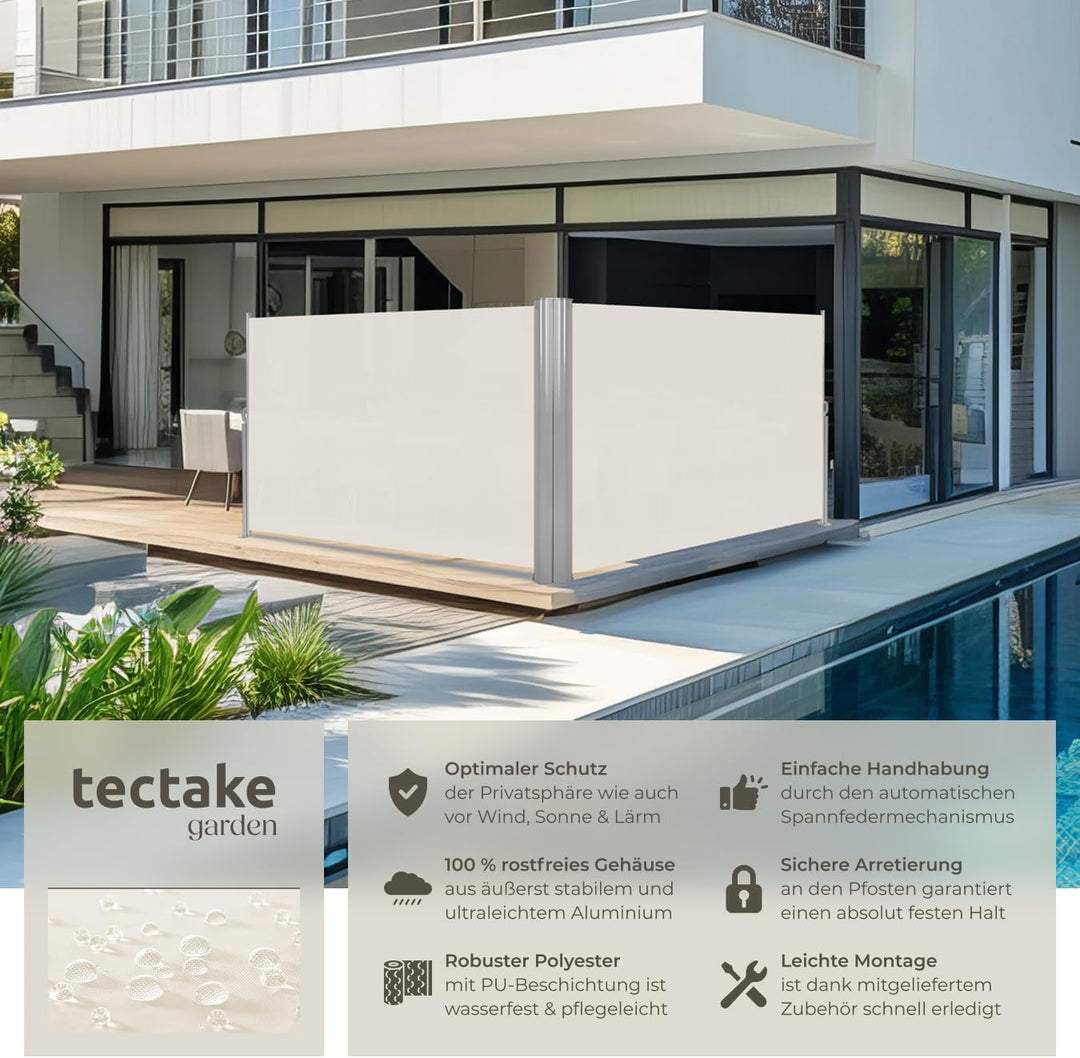 tectake Aluminium Doppel- Seitenmarkise Sonnenschutz Sichtschutz Gehäuse und Standpfosten - Diverse
