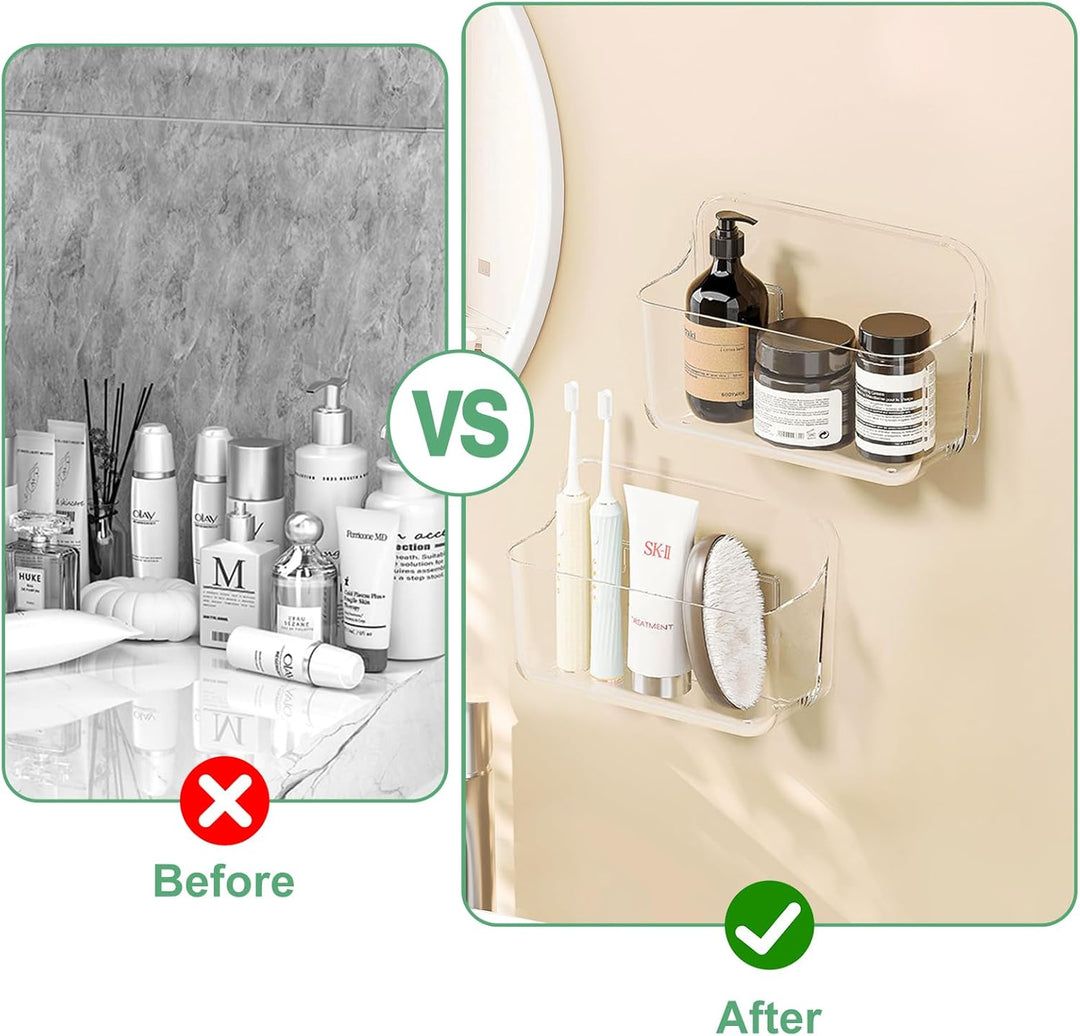 CGBE Duschablage Ohne Bohren, 2 Packs Transparenter Badezimmer Organizer für Wandmontage mit selbstk