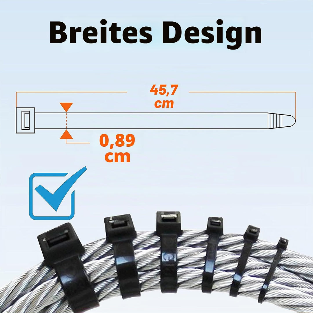 70 Stück Kabelbinder Lang 450 mm x 9 mm Breit Kabelbinders Schwarz UV Beständig Gross 90kg Schwerlas