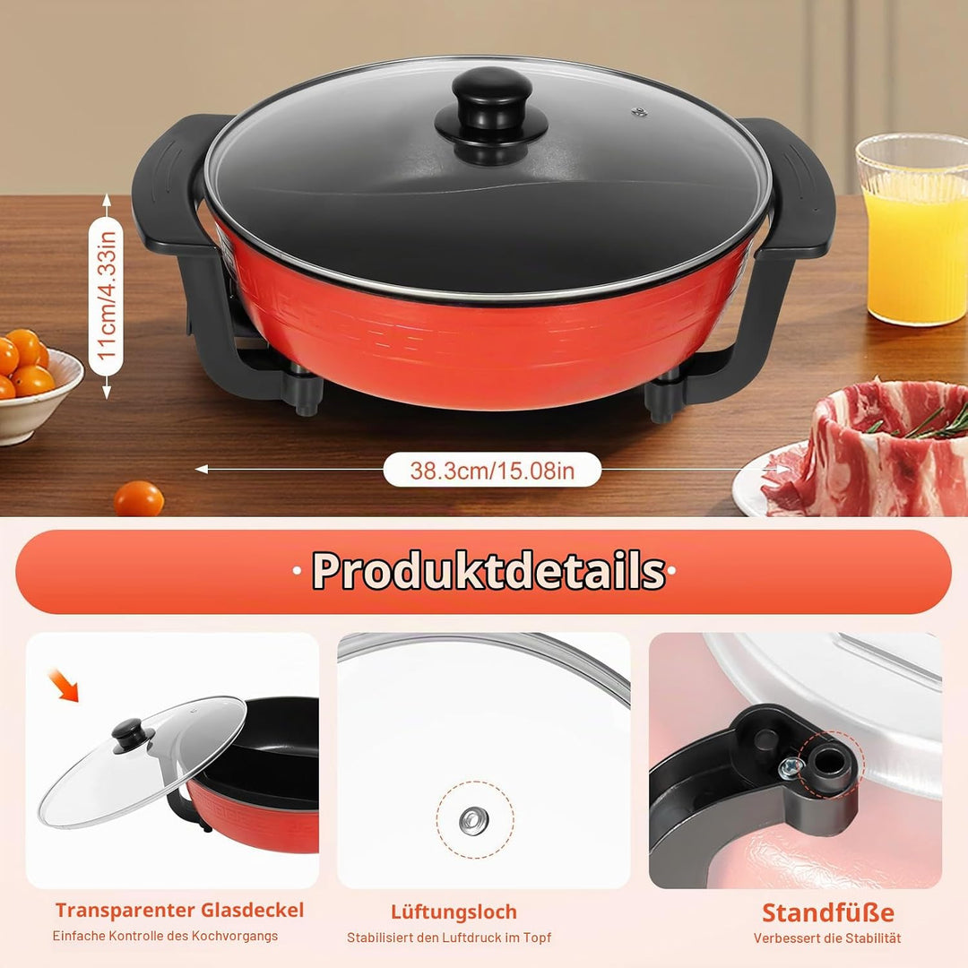 Shabu Hot Pot Feuertopf mit Trennwand und Deckel, 6L Chinesischer Shabu Shabu-Topf Hotpot Suppentopf