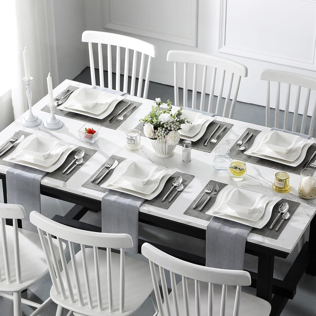 MALACASA, Serie FLORA, 18-teilig Weiss Porzellan Tafelservice Kombiservice Geschirrset, je 6 Speiset