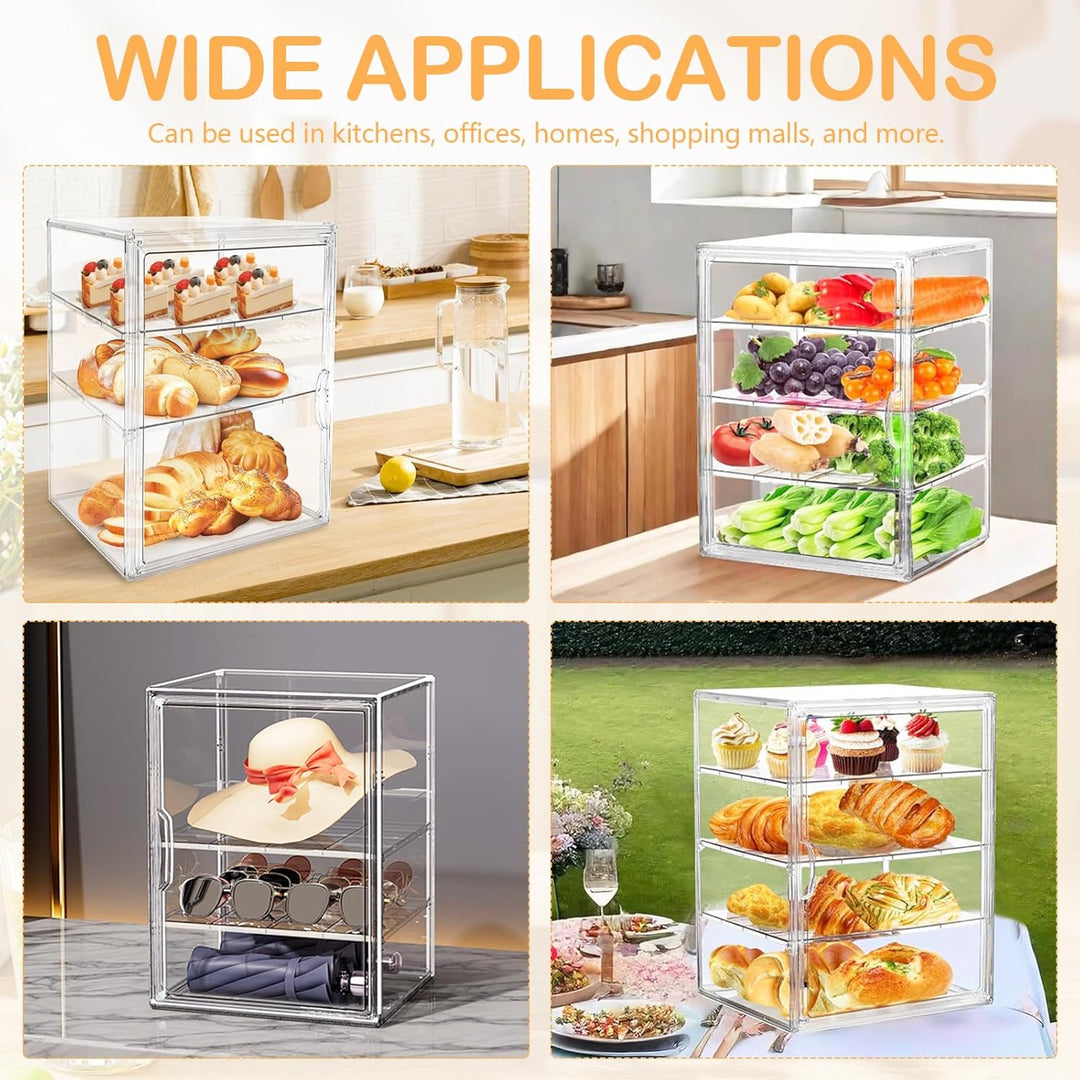 Brotkasten, 4 Schichten Einstellbar Brotaufbewahrungsbox Acrylbox mit Magnettür Grosse Kapazität Bro