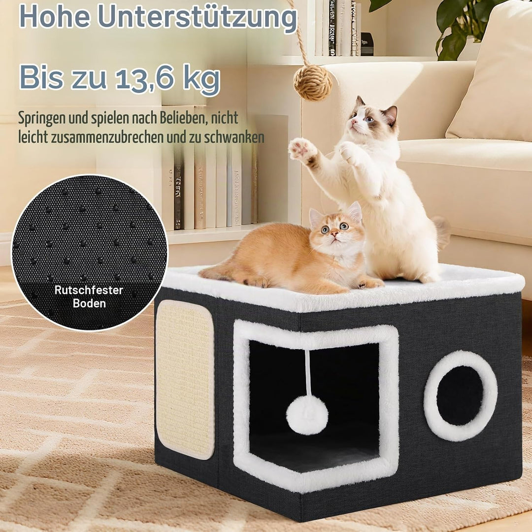 Shikha Faltbares Katzenhöhle Indoor für grosse Katzen, 43L*43B*32H cm Grosse Katzenhaus mit Kratzbre