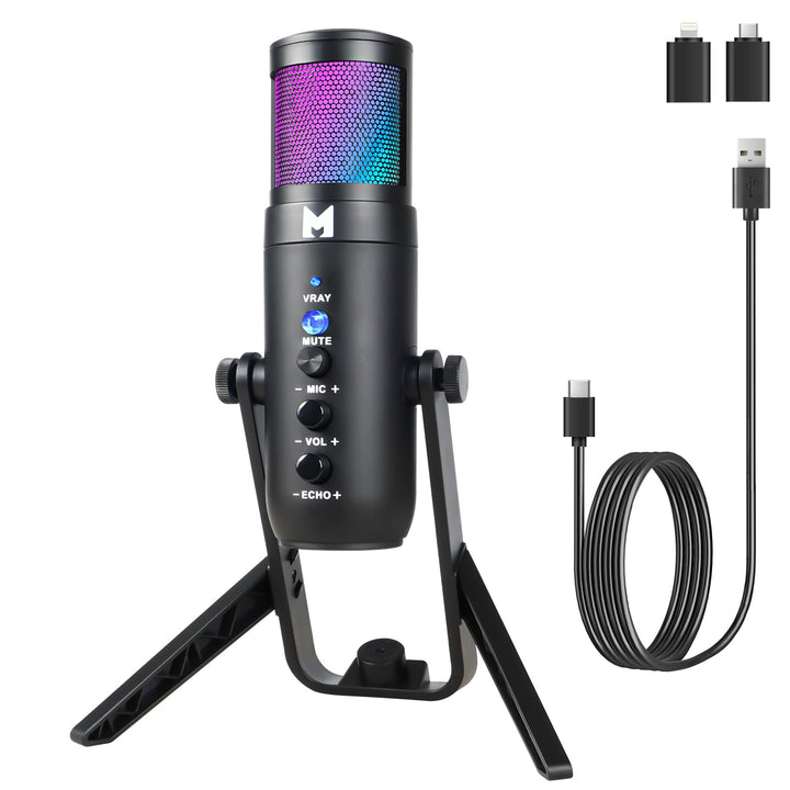 USB Mikrofon PC, Gaming Mikrofon für Streaming Podcast Voiceover, USB C Kondensator Mikrofon mit RGB