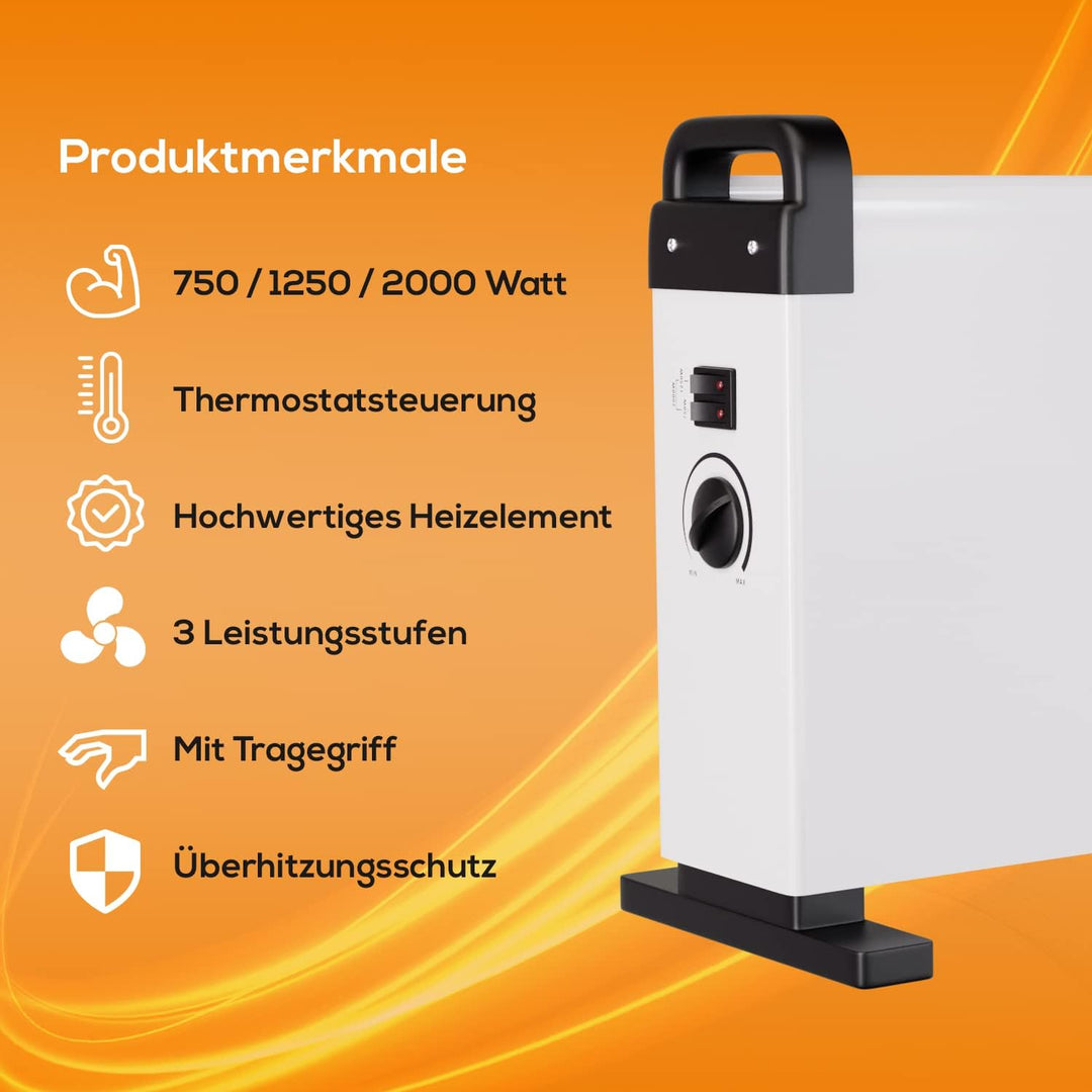 Tronitechnik® Elektroheizer Konvektor Heizgerät Heizkörper mit 3 Leistungsstufen 750/1250/2000 Watt,