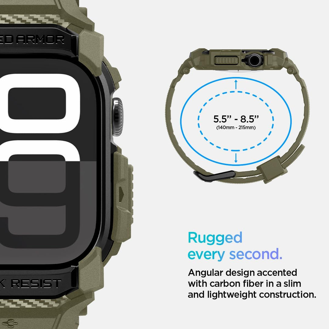 Spigen Rugged Armor Pro Hülle mit Armband Kompatibel mit Apple Watch 11/10 46mm (2025/2024) Vintage
