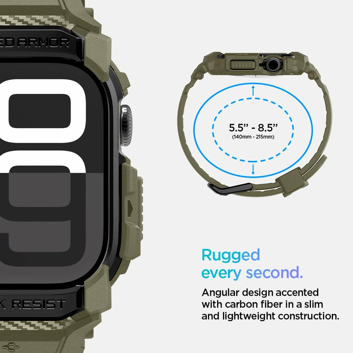 Spigen Rugged Armor Pro Hülle mit Armband Kompatibel mit Apple Watch 11/10 46mm (2025/2024) Vintage