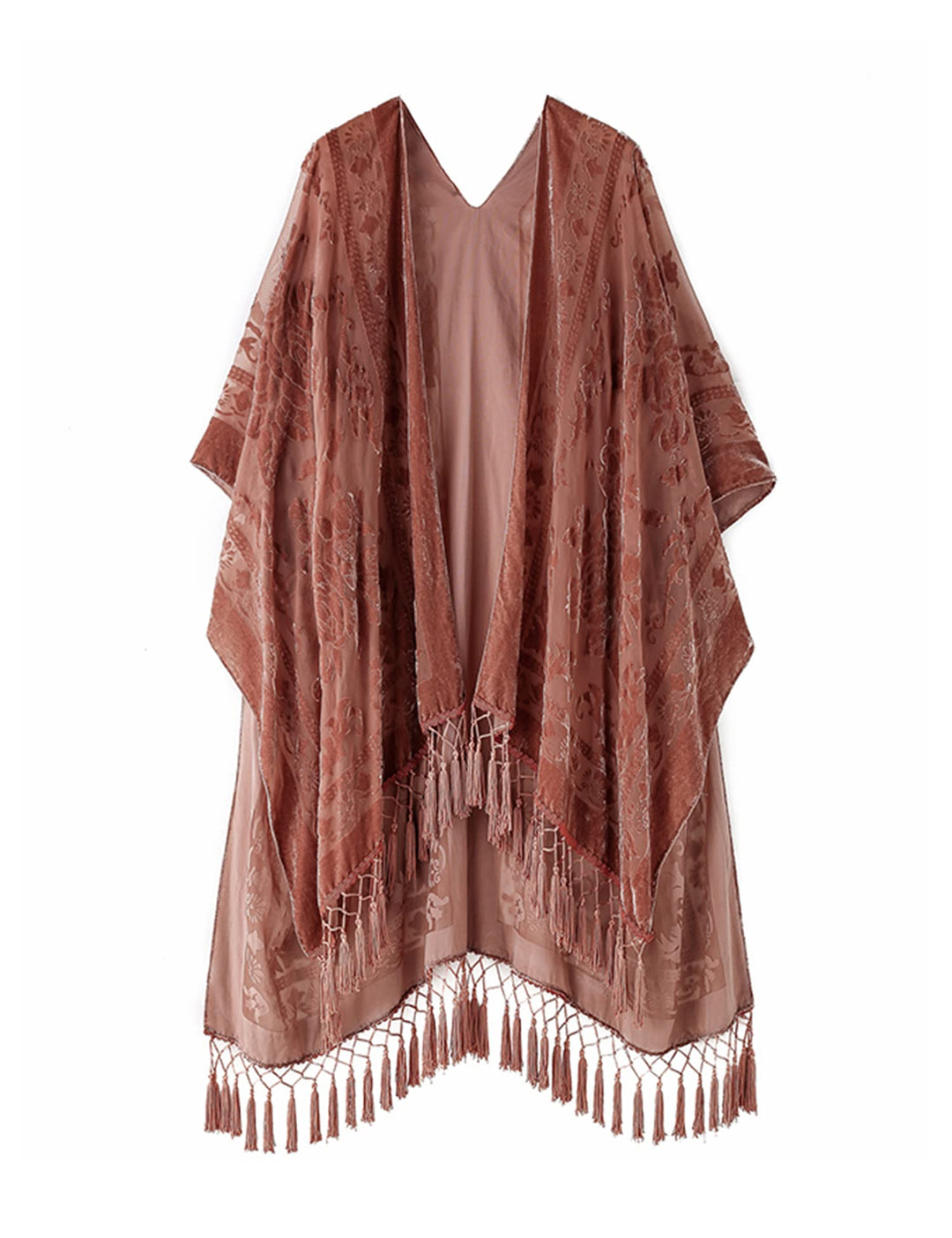 MJ SERECA Damen Burnout Samt Kimono Lange Strickjacke Cover Up Casual Outfit (Herbstblatt), Einheits
