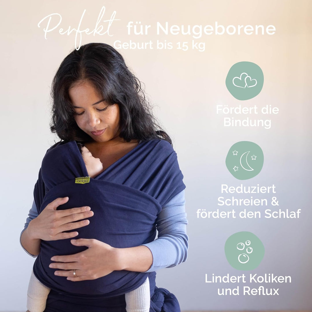 Boba Babytragetuch ab Geburt bis 15 kg - Kuschelweiches & Stützendes Baumwollfrottee, Tragetuch Baby