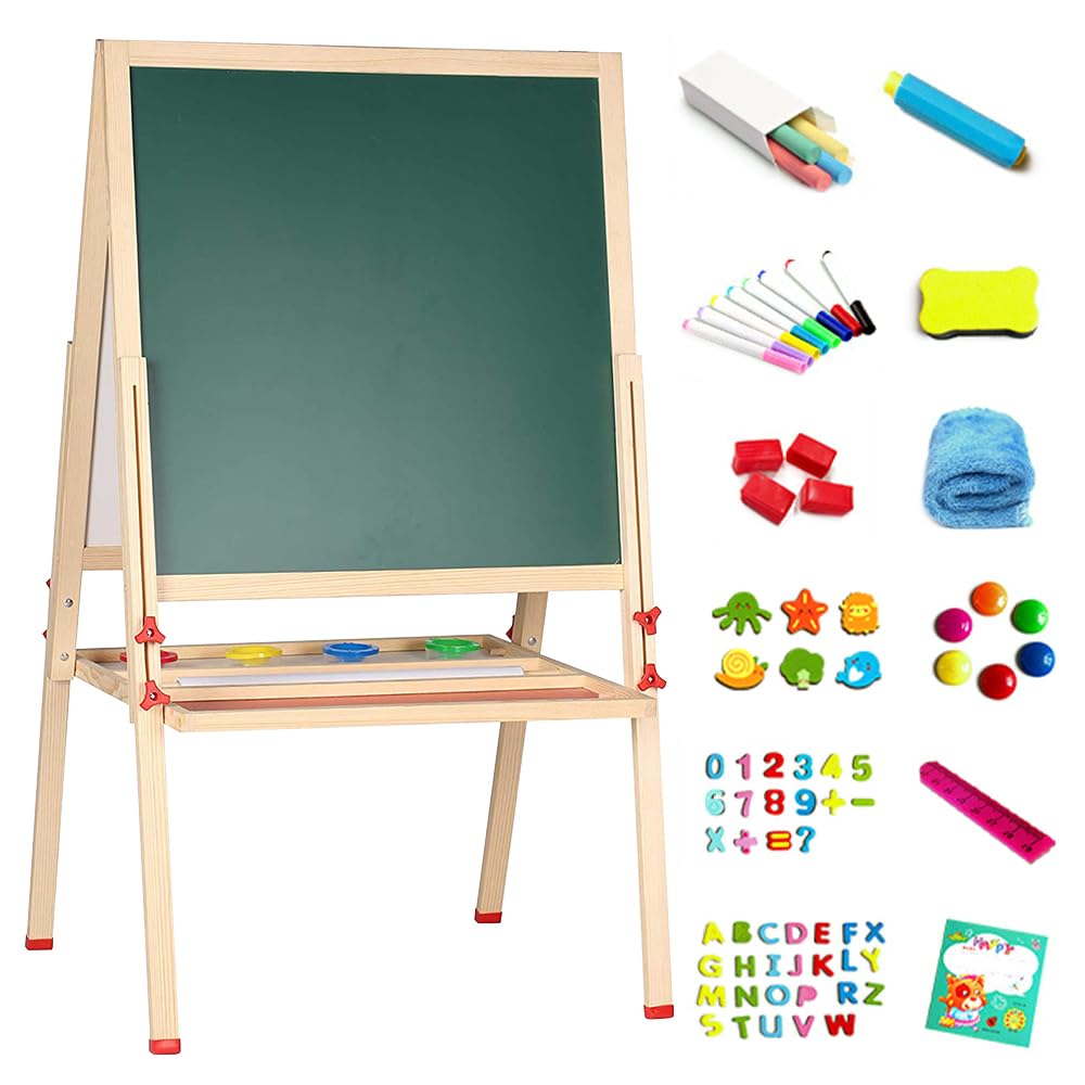 Kinder Tafel Holz Kindertafel Malerei Holztafel|Höhenverstellbar Doppelseitige, Double-Sided Whitebo