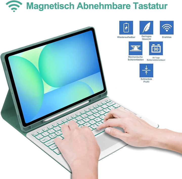 IVEOPPE Hülle mit Tastatur für Samsung Galaxy Tab S10 FE+ 13.1 Zoll, 7-Farbige Beleuchtung, Magnetis
