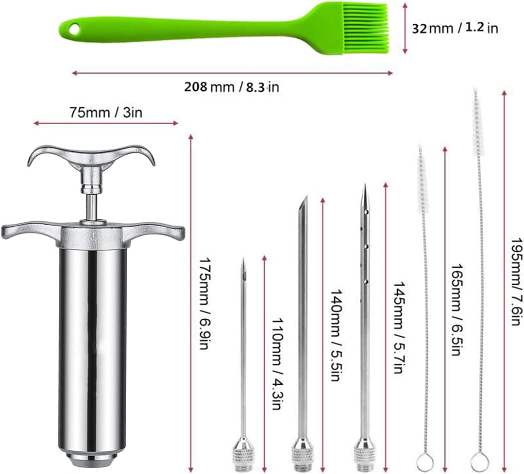 Fleischspritze Marinadenspritze,BBQ Bratenspritze 60ml mit 3 Nadeln,304 Edelstahl-Gewürzspritze,Pöke