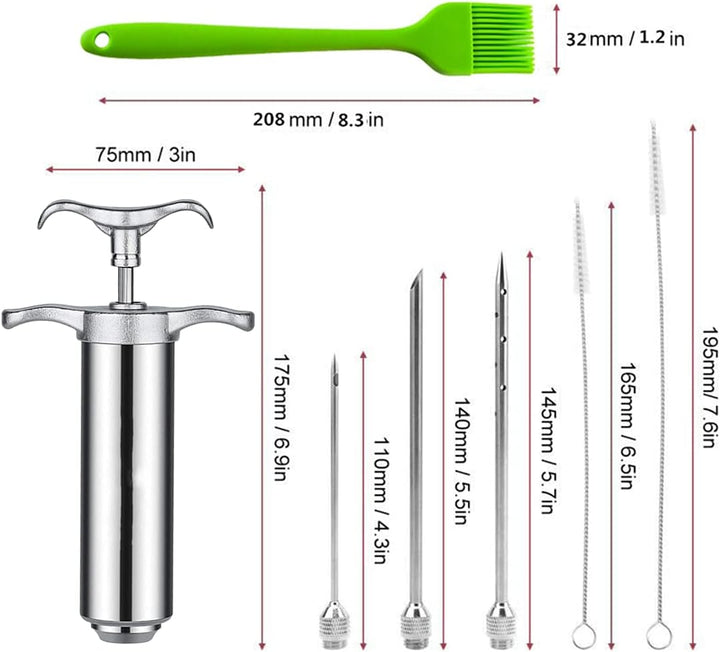 Fleischspritze Marinadenspritze,BBQ Bratenspritze 60ml mit 3 Nadeln,304 Edelstahl-Gewürzspritze,Pöke
