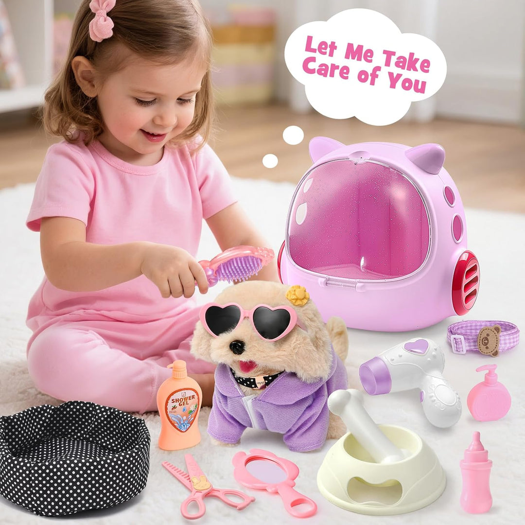 Tacobear Hund Spielzeug Kinder der Läuft und Bellt, Elektrischer Plüsch Hund mit Leine Hundekäfig Hu