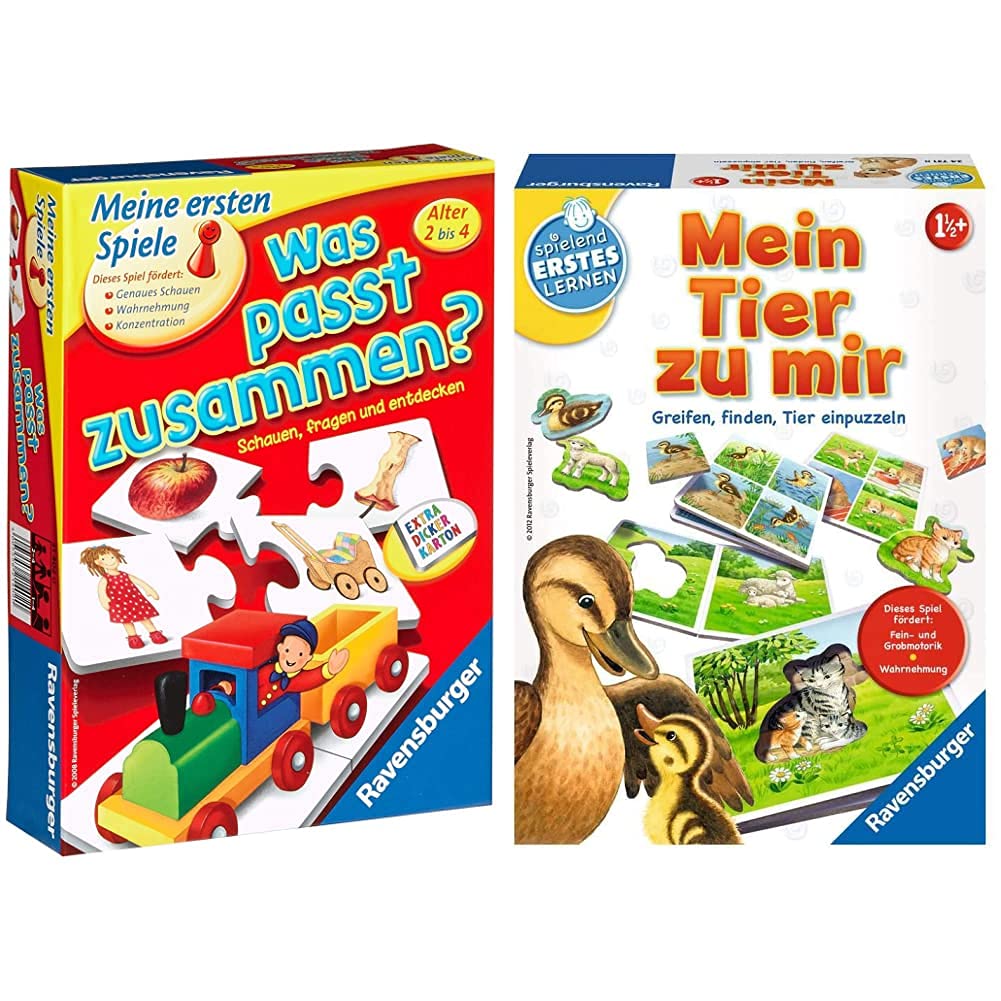 Ravensburger 21402 - was passt zusammen? - Puzzelspiel für Kinder & Mein Tier zu Mir - Puzzelspiel f
