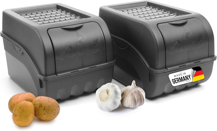 Novaliv Kartoffel Aufbewahrungsbox | 2x mitel 5L | ANTHRAZIT GRAU | Zwiebelbox | Gemüsebox stapelbar